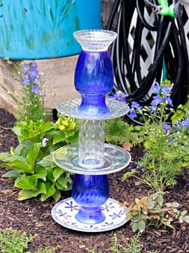 Finished birdbath blue