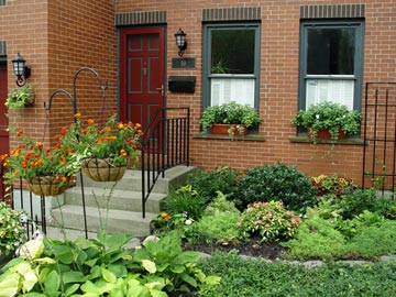 Window boxes, flower pots and widened foundation gardens